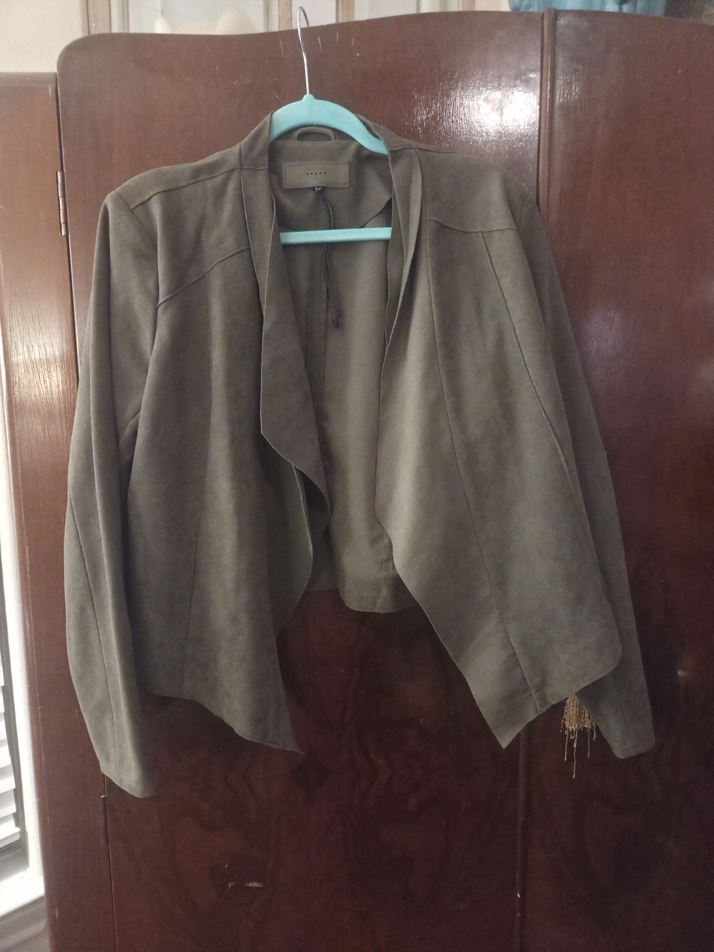Anthropologie Olive Suede Draped Open-Front Jacket